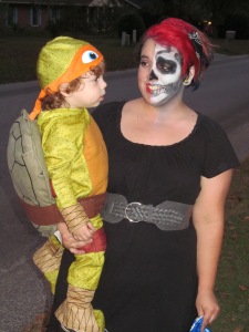 Half Dead Zombie (my daughter) and a Teenage Mutant Ninja Turtle (Mr. Viktor)